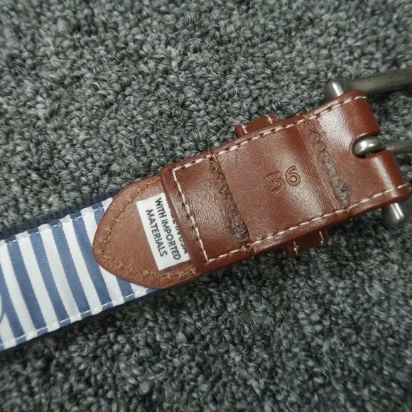 Peter Millar Belt Mens 36 Blue Brown Leather Needlepoint Blue Footed Booby - Picture 8 of 9